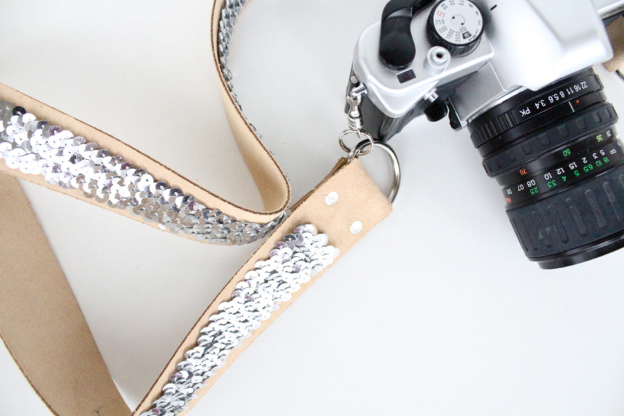 DIY Expensive Looking Gifts no sew sequin camera strap