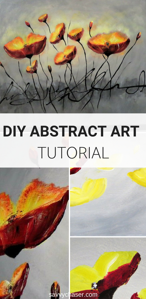 DIY Abstract Art Step By StepTutorial. Learn how to paint a floral abstract painting with acrylic paints. All supplies can be found at dollar store. #dollarstore #abstractart #diyabstractpainting #floralart