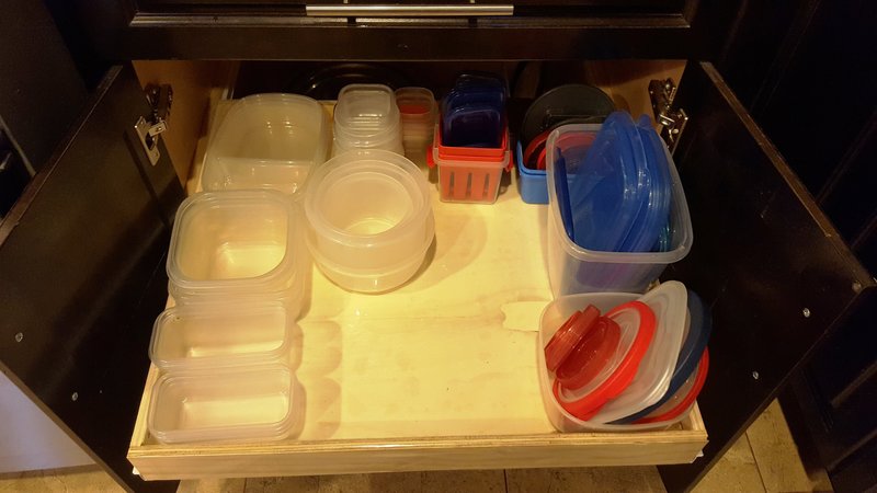 Tupperware to a pull out shelf