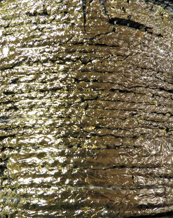 Gold foil applied on rope basket-closeup 