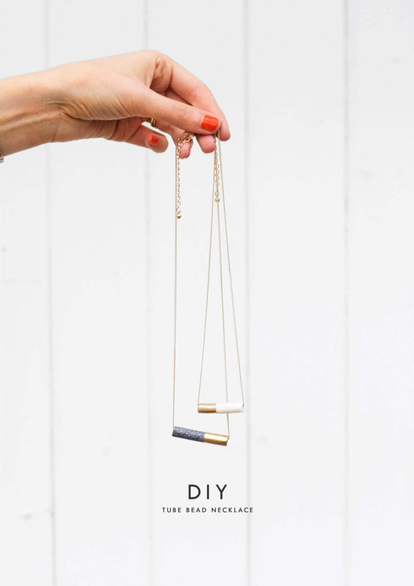 diy tube bead necklace marble gold