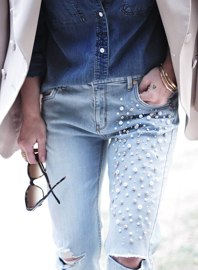 pearl embellished jeans