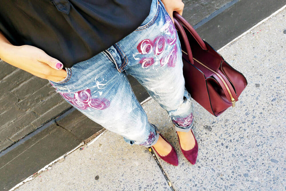 creative and easy ways to restyle your old jeans-Painted Abstract Denim