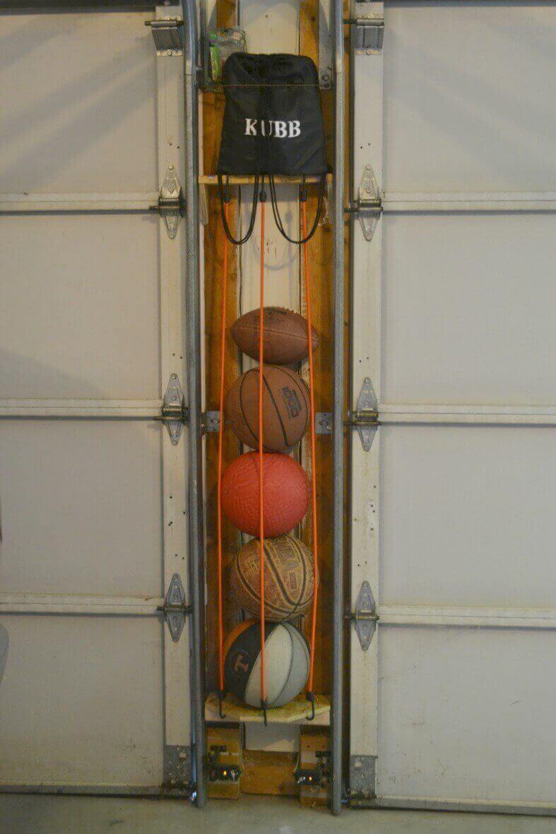 Balls stored on garage wall 