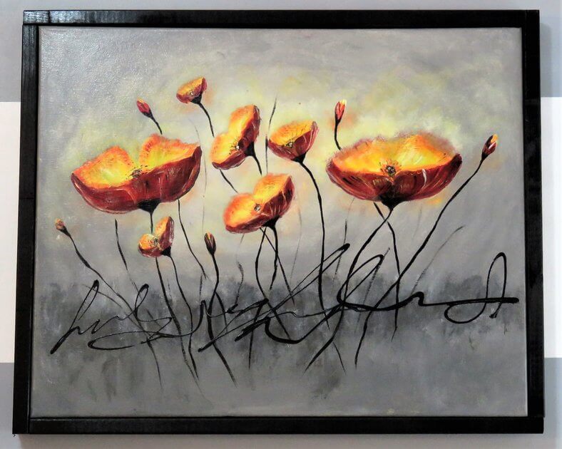 diy dollar store abstract painting framed red poppy flowers