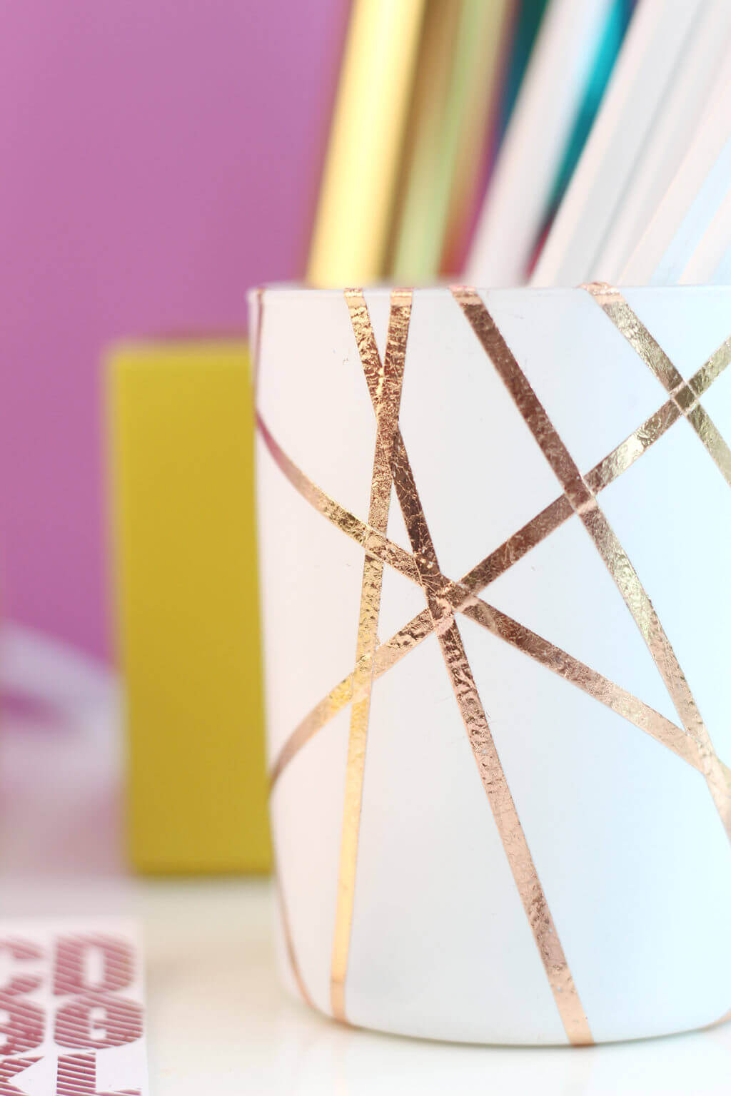 Easy rose gold foiled pencil cup