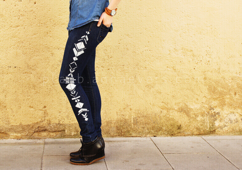 geometric painted jeans