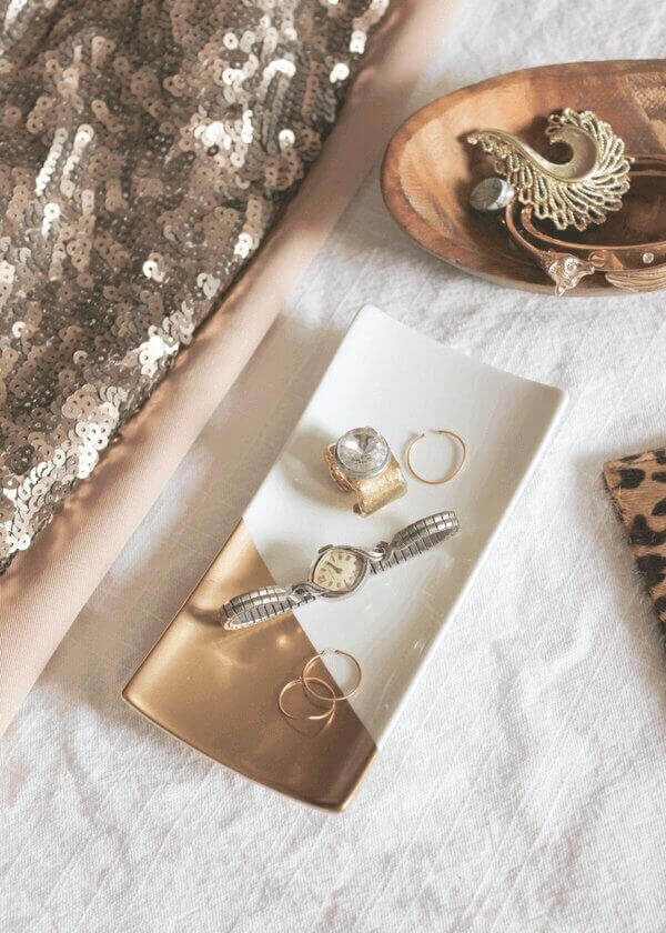 DIY gold dipped jewelry tray